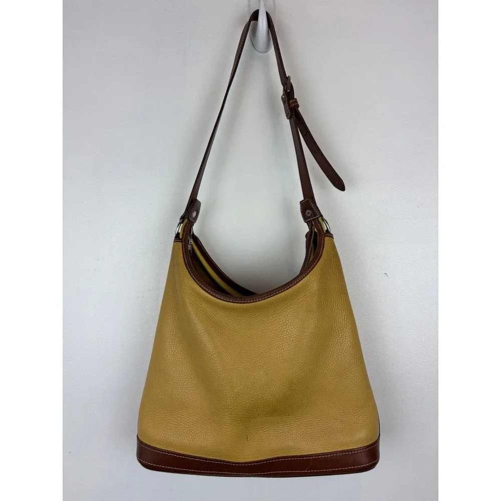 Dooney & Bourke Purse Pebble Leather Zip Satchel Shoulder Bag Mustard Yellow